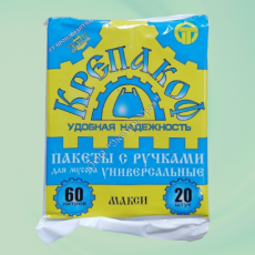 Пакеты д/мусора ПНД Крепакофф с ручками (11 мкм) 60 л, 20 шт в комплекте - Экохим-Урал - промышленная химия, бытовая химия, оптом